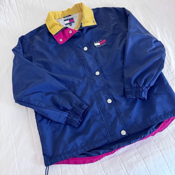 Vintage Tommy Hilfiger 90s Color Block Navy Windbreaker Nylon Rain